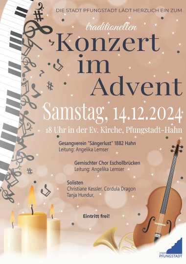 Adventskonzerte in Pfungstadt Samstag, 14.12., 18 Uhr, Ev. Kirche Hahn