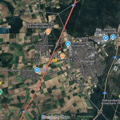 Straßenkarte Pfungstadt mit ASP-Festzauntrassenverlauf als rote Linie markiert