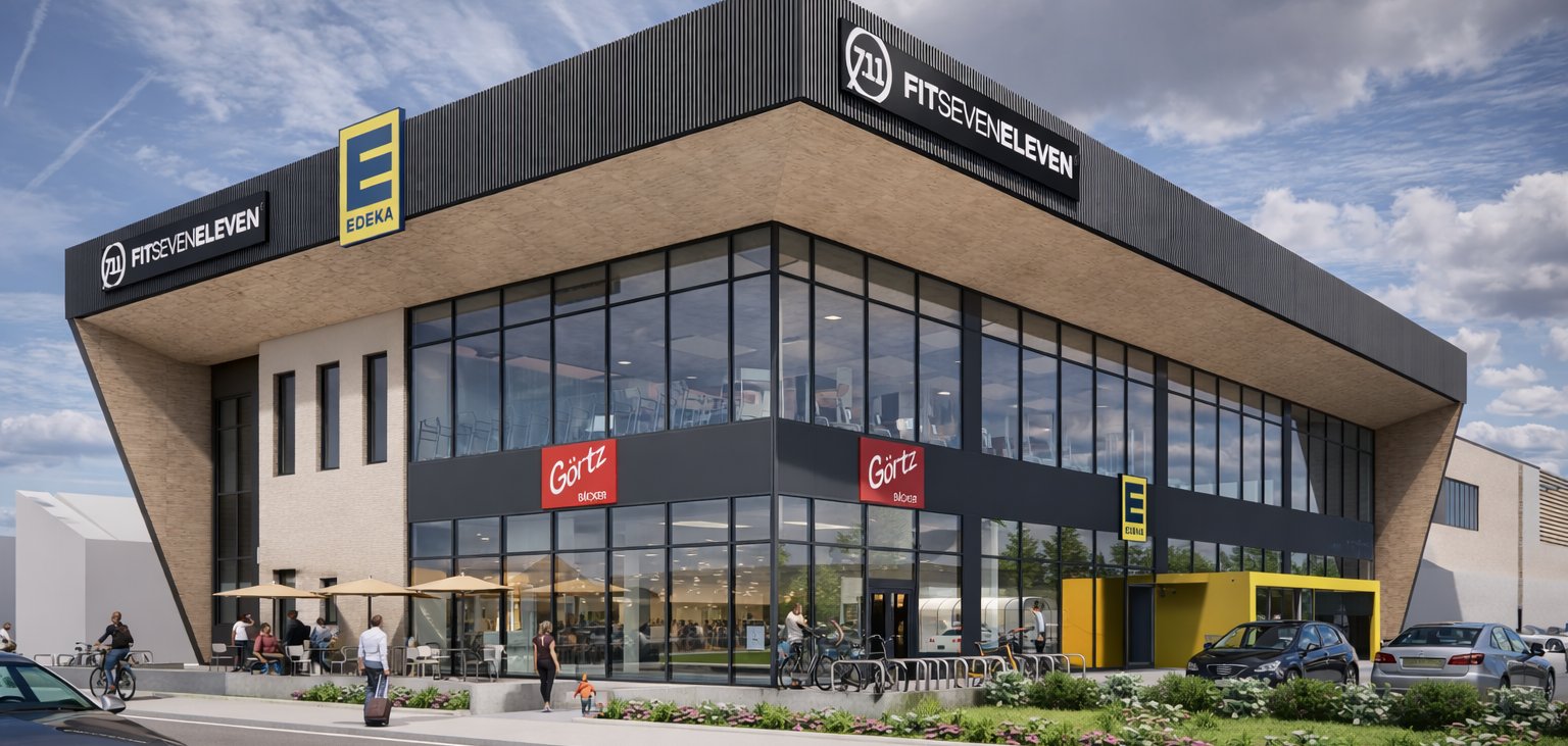 Baustart für Nahversorgungszentrum an der Bergstraße Visualisierung EDEKA-Gebäude