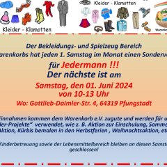 Veranstaltungsplakat für Sonderverkauf Warenkorb am  Samstag, den 1. Juni 2024