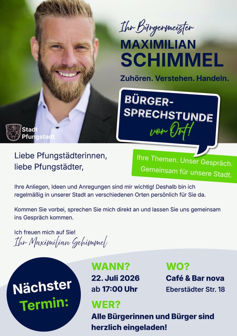 Bürgersprechstunde im Café Nova: Im persönlichen Austausch mit dem Bürgermeister Flyer zur Bürgersprechstunde