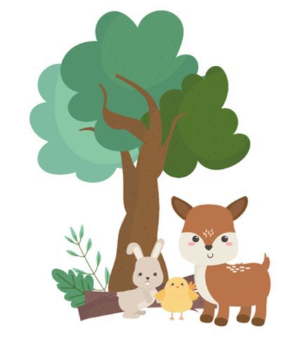 Tiere vor einem Baum