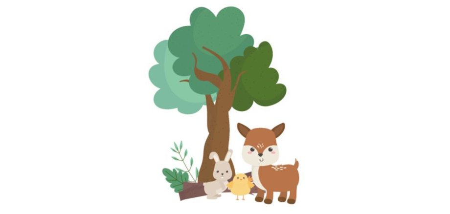 Tiere vor einem Baum