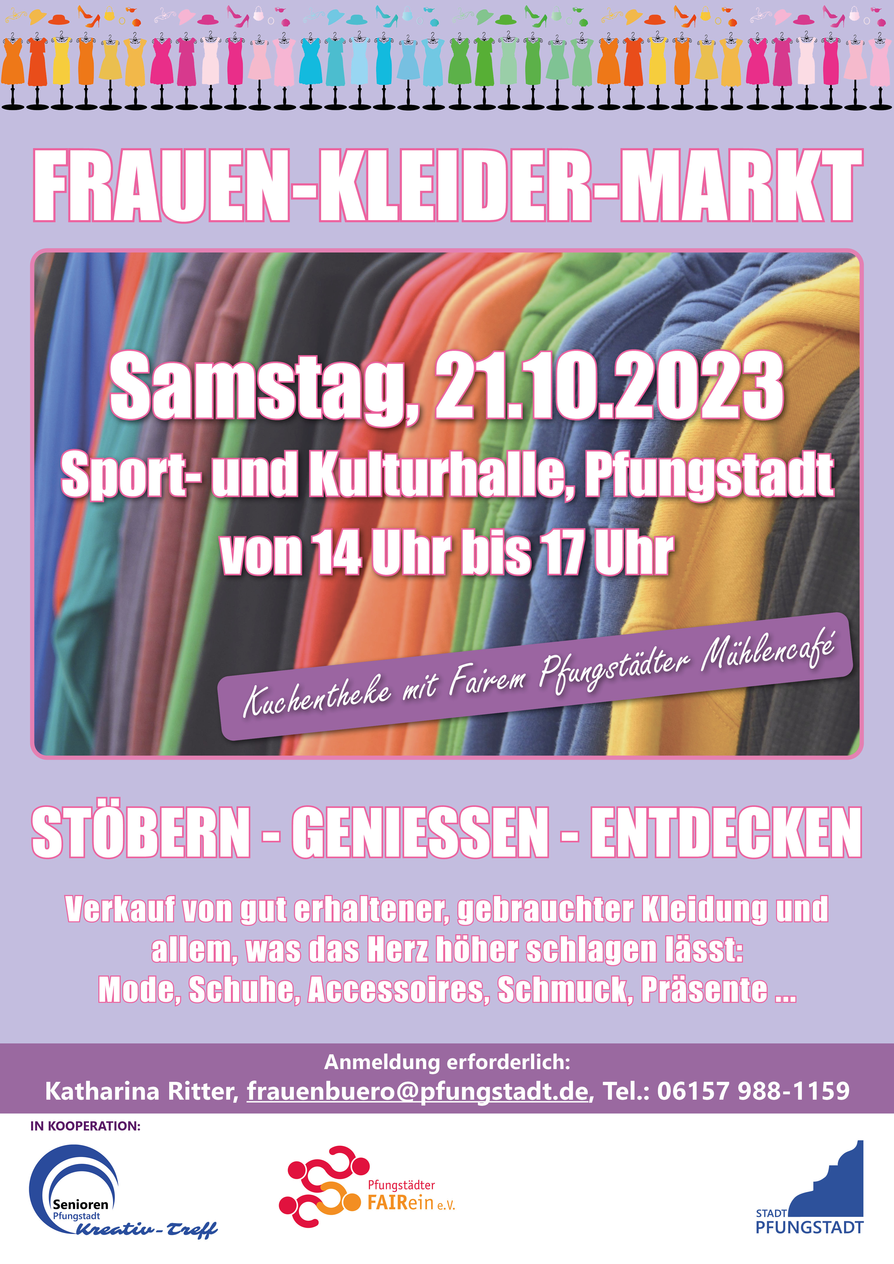Ankündigung Frauenkleidermarkt am 21.10. von 14-17 Uhr in der Sport- und Kulturhalle Pfungstadt