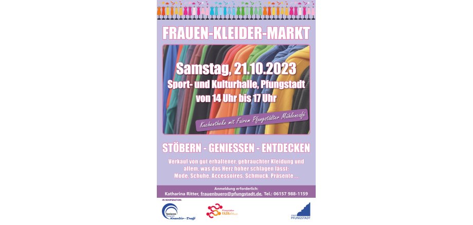 Ankündigung Frauenkleidermarkt am 21.10. von 14-17 Uhr in der Sport- und Kulturhalle Pfungstadt