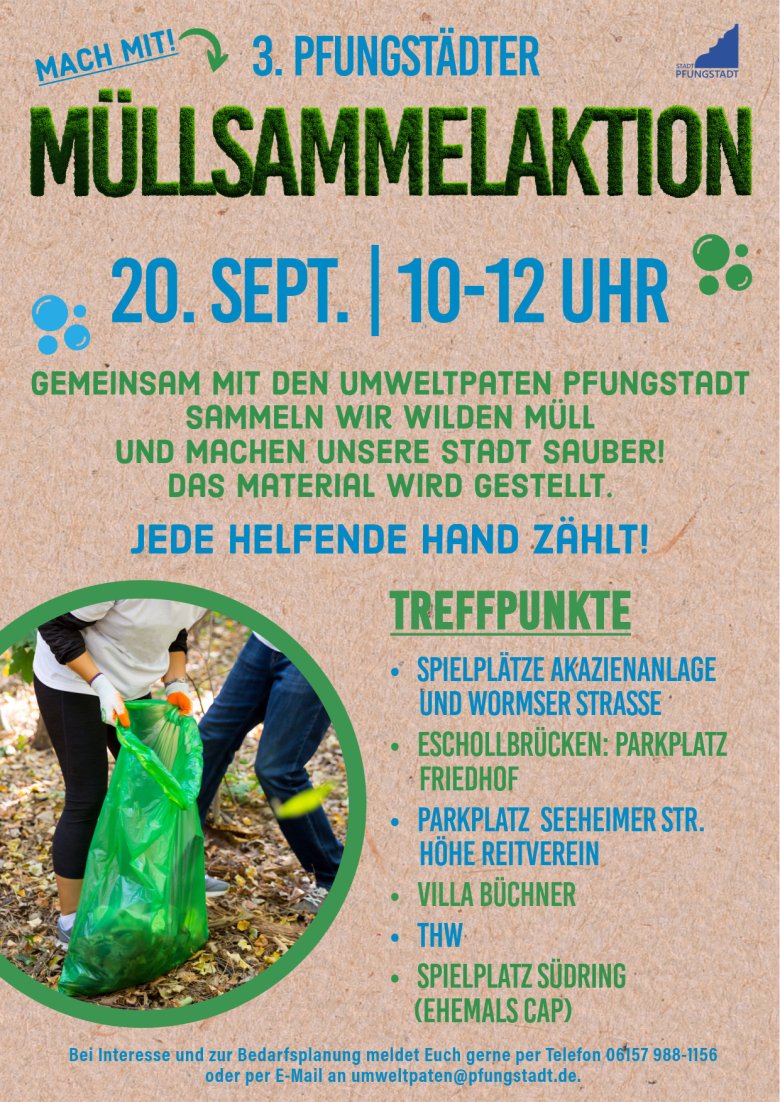 Gemeinsam anpacken: Herbst-Müllsammelaktion am 20.9. – zeitgleich mit dem World Cleanup Day 2025 Veranstaltungsplakat zur 3. Pfungstädter Müllsammelaktion