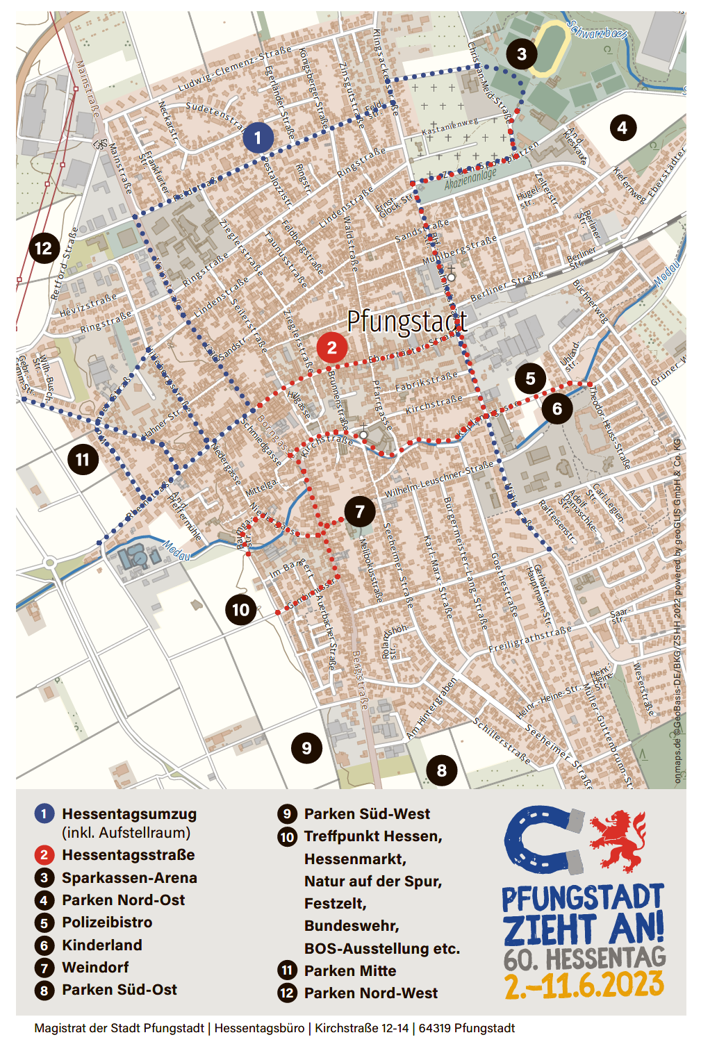 Geplanter Verlauf Hessentagsstraße und Festumzug | Stadt Pfungstadt
