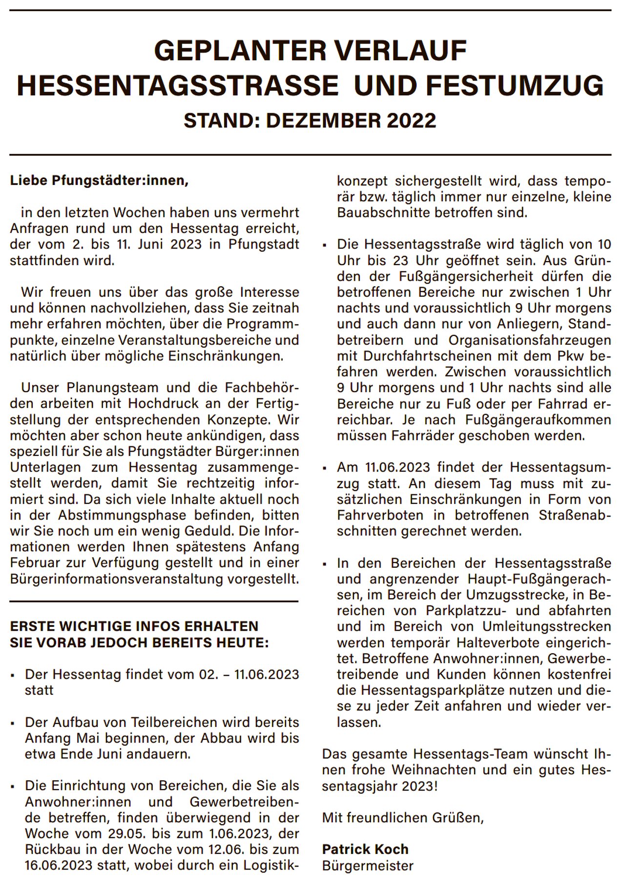 Geplanter Verlauf Hessentagsstraße und Festumzug | Stadt Pfungstadt