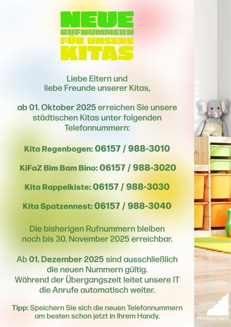 Neue Telefonnummern für unsere städtischen Kitas Flyer