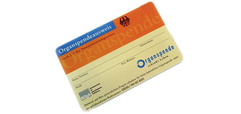 Organspendeausweis als Plastikkarte
