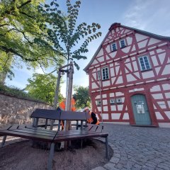 Montierte Bankanlage am Eschollbrücker Rathaus