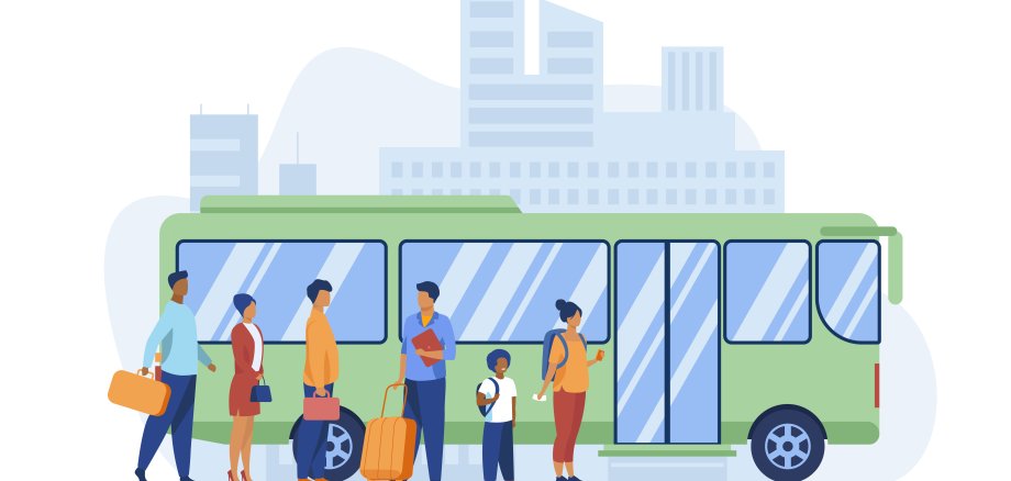 Passengers waiting for bus in city