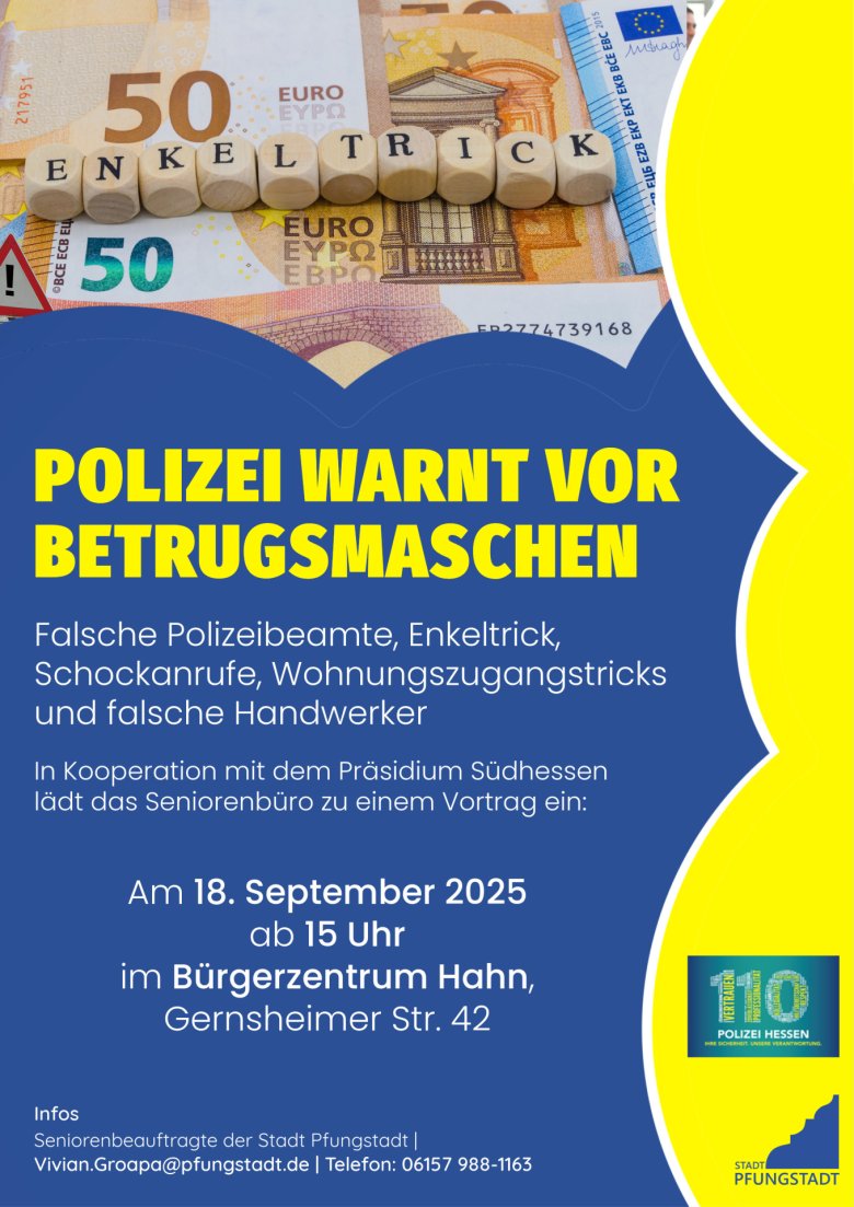 Werbeplakat zum Vortrag Betrugsmaschen