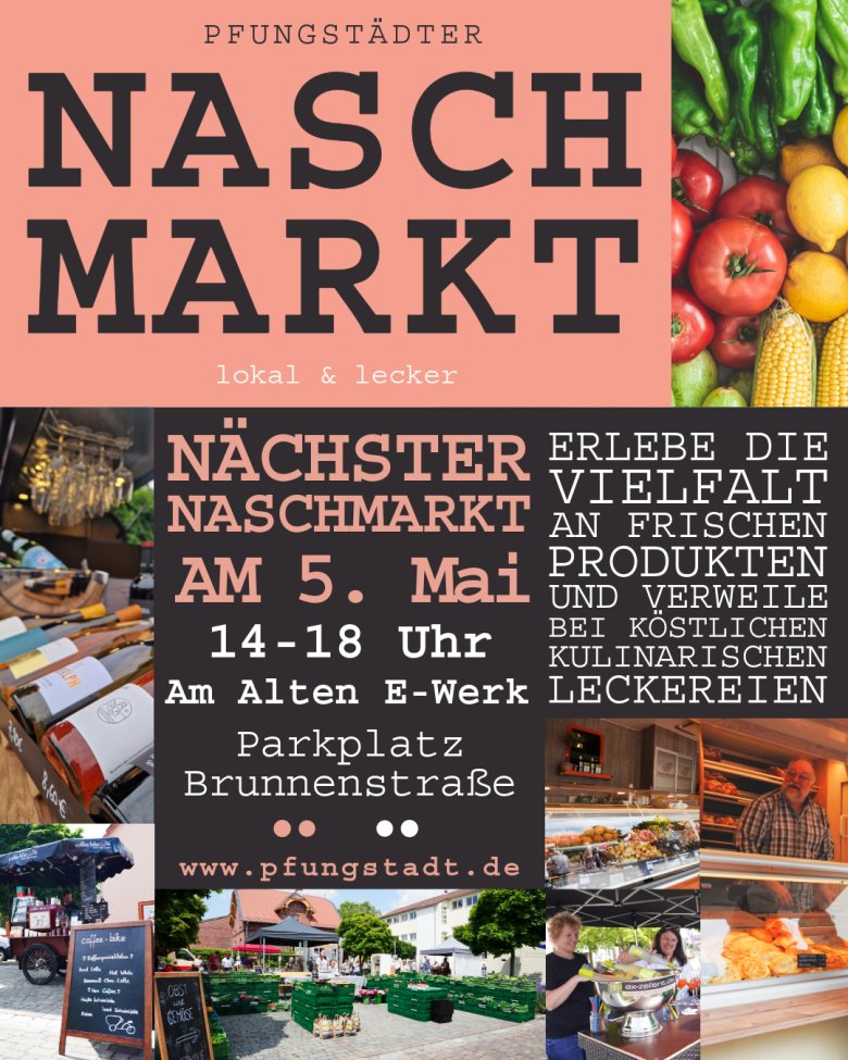 Veranstaltungsplakat zum Pfungstädter Naschmarkt am 5. Mai